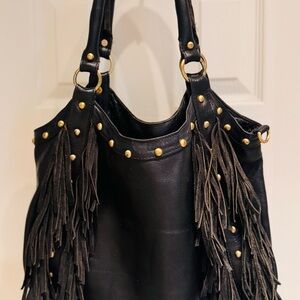 Black Fringe Leather Tote/Purse Bag